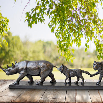 Love The Black Rhino, The Arctic Fox and The Bengal Tiger (Bronze Sculpture)
