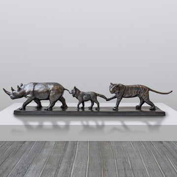 Love The Black Rhino, The Arctic Fox and The Bengal Tiger (Bronze Sculpture)