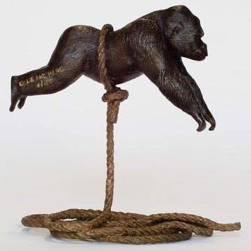 Flying Gorilla on Rope (Bronze Sculpture, Miniature)