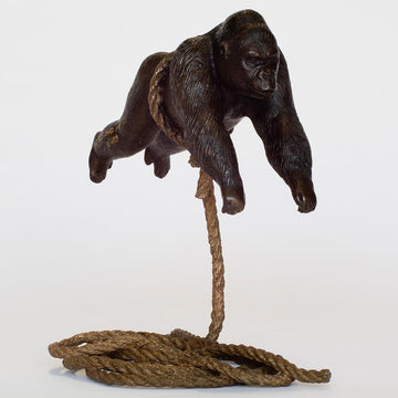 Flying Gorilla on Rope (Bronze Sculpture, Miniature)