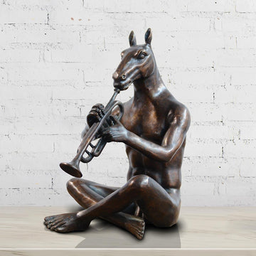 He Blew His Horn When He Was Happy (Bronze Sculpture)