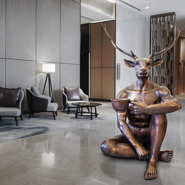 Deerman Loves his Coffee (Bronze Sculpture)