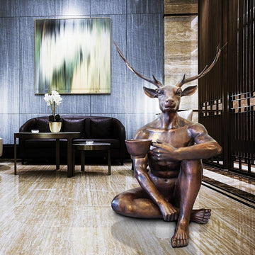 Deerman Loves his Coffee (Bronze Sculpture)