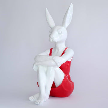 Hip Rabbit in a black/red dress (Fibreglass Sculpture)