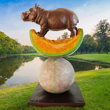 Hippos Love Cantaloupe Big Time  (Bronze Sculpture)