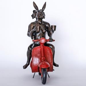 Their Morning Ride Started with Coffee and a Kiss (Bronze Sculpture)