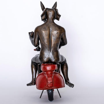 Their Morning Ride Started with Coffee and a Kiss (Bronze Sculpture)