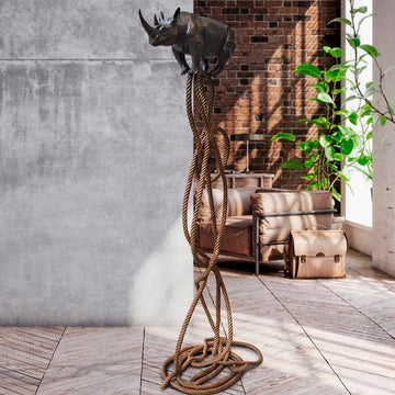 Rhino Suspended on Rope and Feeling Very Safe (Bronze Sculpture)