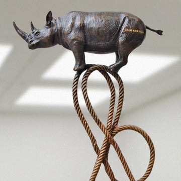 Rhino Suspended on Rope and Feeling Very Safe (Bronze Sculpture)