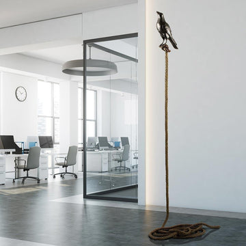 Roger, the magpie on long rope (Bronze Sculpture)
