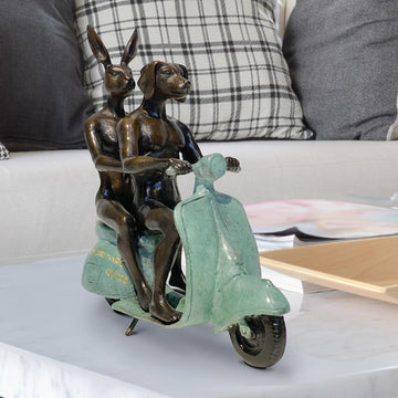 They Were the Authentic Vespa Riders in Rome (Bronze Sculpture, Miniature Collection)