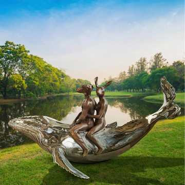 They Had a Big Whale of a Time (Bronze and Stainless Steel Sculpture)