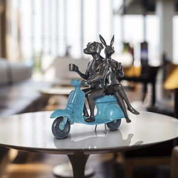 They Loved Coffee, Riding and Each Other (Bronze Sculpture)