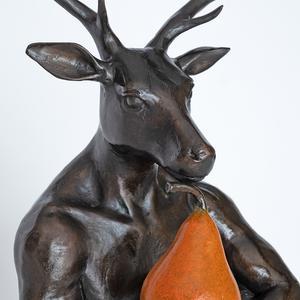 He thought about buying a new tie but he bought a pear instead (Bronze Sculpture)