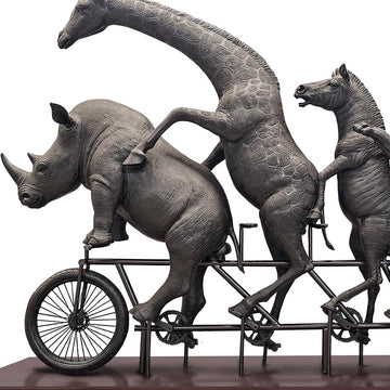 They Were on a Wild Ride to a Safer Place with Rabbitwoman and Dogman (Bronze Sculpture)