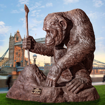 Wild Chimp Tool Use (Bronze Sculpture)