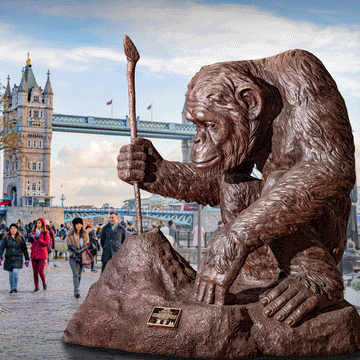 Wild Chimp Tool Use (Bronze Sculpture)