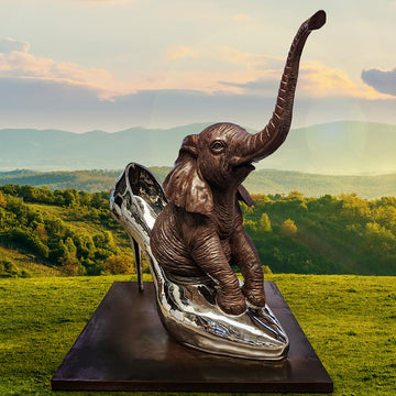 Walk With The Big Elephant (Bronze Sculpture)