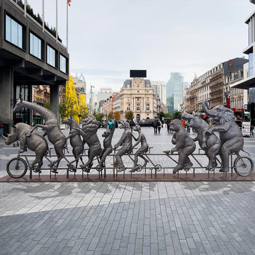 They Were on a Wild Ride to a Safer Place with Rabbitwoman and Dogman (Bronze Sculpture)