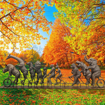They Were on a Wild Ride to a Safer Place with Rabbitwoman and Dogman (Bronze Sculpture)