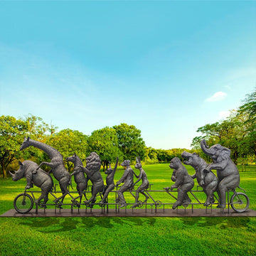 They Were on a Wild Ride to a Safer Place with Rabbitwoman and Dogman (Bronze Sculpture)