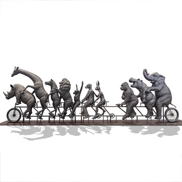 They Were on a Wild Ride to a Safer Place with Rabbitwoman and Dogman (Bronze Sculpture)