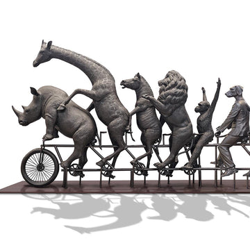 They Were on a Wild Ride to a Safer Place with Rabbitwoman and Dogman (Bronze Sculpture)