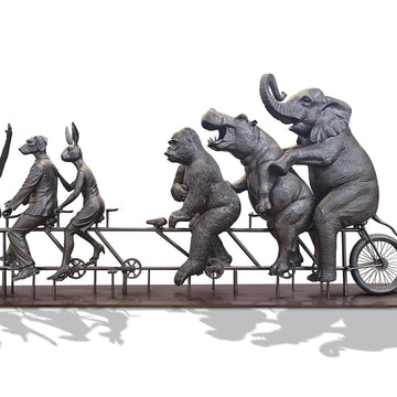 They Were on a Wild Ride to a Safer Place with Rabbitwoman and Dogman (Bronze Sculpture)