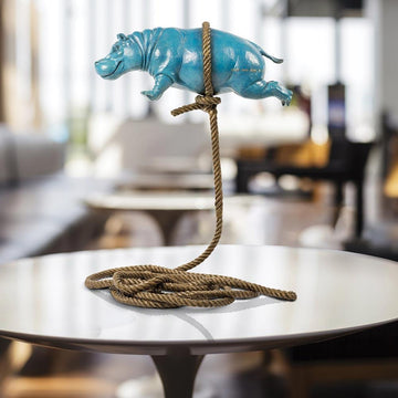 Flying Hippo on Short Rope (Bronze Sculpture)