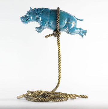 Flying Hippo on Short Rope (Bronze Sculpture)