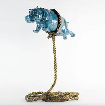 Flying Hippo on Short Rope (Bronze Sculpture)