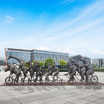 They Were on a Wild Ride to a Safer Place with Rabbitwoman and Dogman (Bronze Sculpture)