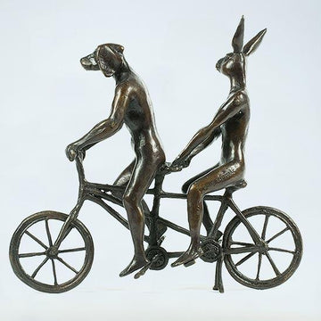 They Loved Riding Together in Paris (Bronze Sculpture, Miniature Collection)