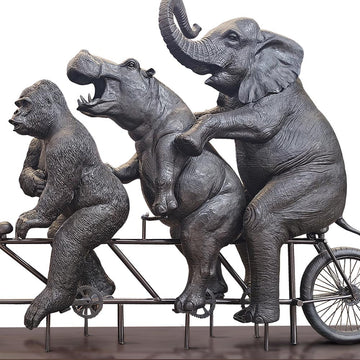 They Were on a Wild Ride to a Safer Place with Rabbitwoman and Dogman (Bronze Sculpture)