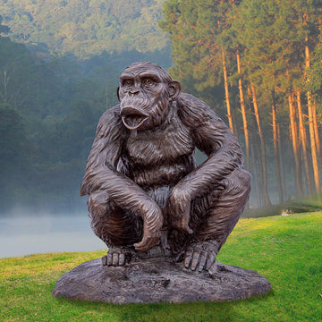 Wild Chimp Hooting (Bronze Sculpture)