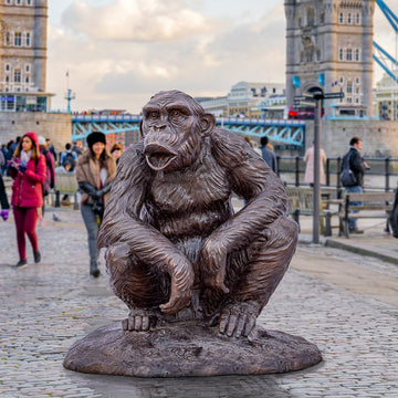 Wild Chimp Hooting (Bronze Sculpture)