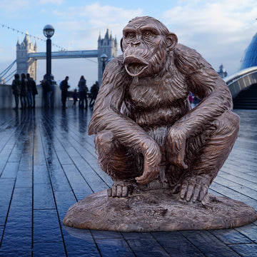 Wild Chimp Hooting (Bronze Sculpture)