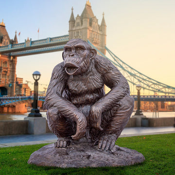 Wild Chimp Hooting (Bronze Sculpture)
