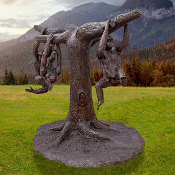 Wild Chimp Tree Climbing (Bronze Sculpture)