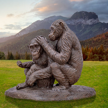 Wild Chimp Grooming (Bronze Sculpture)