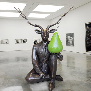 Deerman Thought a Pear a Day Would Help Him Play (Bronze Sculpture)