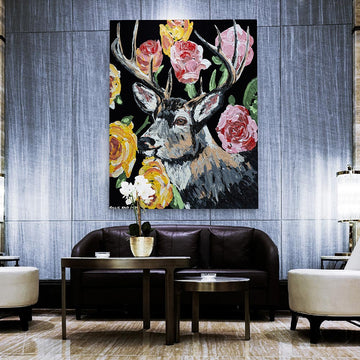 Deer and Roses (Original Painting)