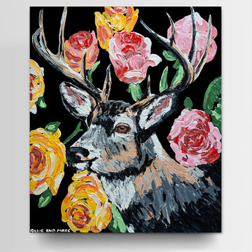 Deer and Roses (Original Painting)
