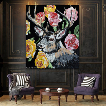Deer and Roses (Original Painting)