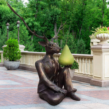 Deerman Thought a Pear a Day Would Help Him Play (Bronze Sculpture)