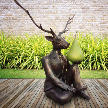 Deerman Thought a Pear a Day Would Help Him Play (Bronze Sculpture)