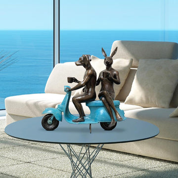 They Loved Coffee, Riding and Each Other (Bronze Sculpture)