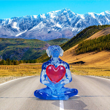 He gave his heart to his one love (blue resin dog holding red heart)