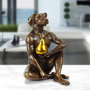 Dogman Thought a Pear in the Hand Is Worth Two in the Bush (Bronze Sculpture)