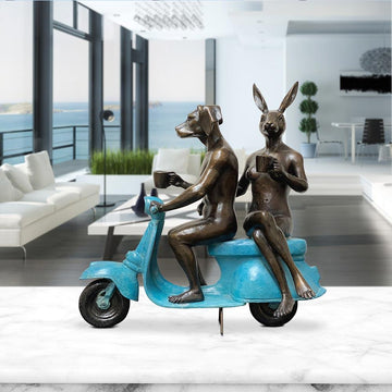They Loved Coffee, Riding and Each Other (Bronze Sculpture)
